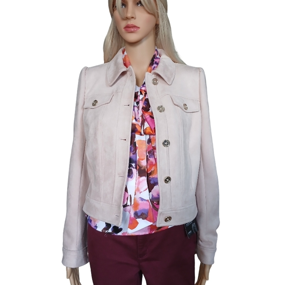 Tommy Hilfiger Light Pink Faux Suede Button Down Jacket Size 4 NWT